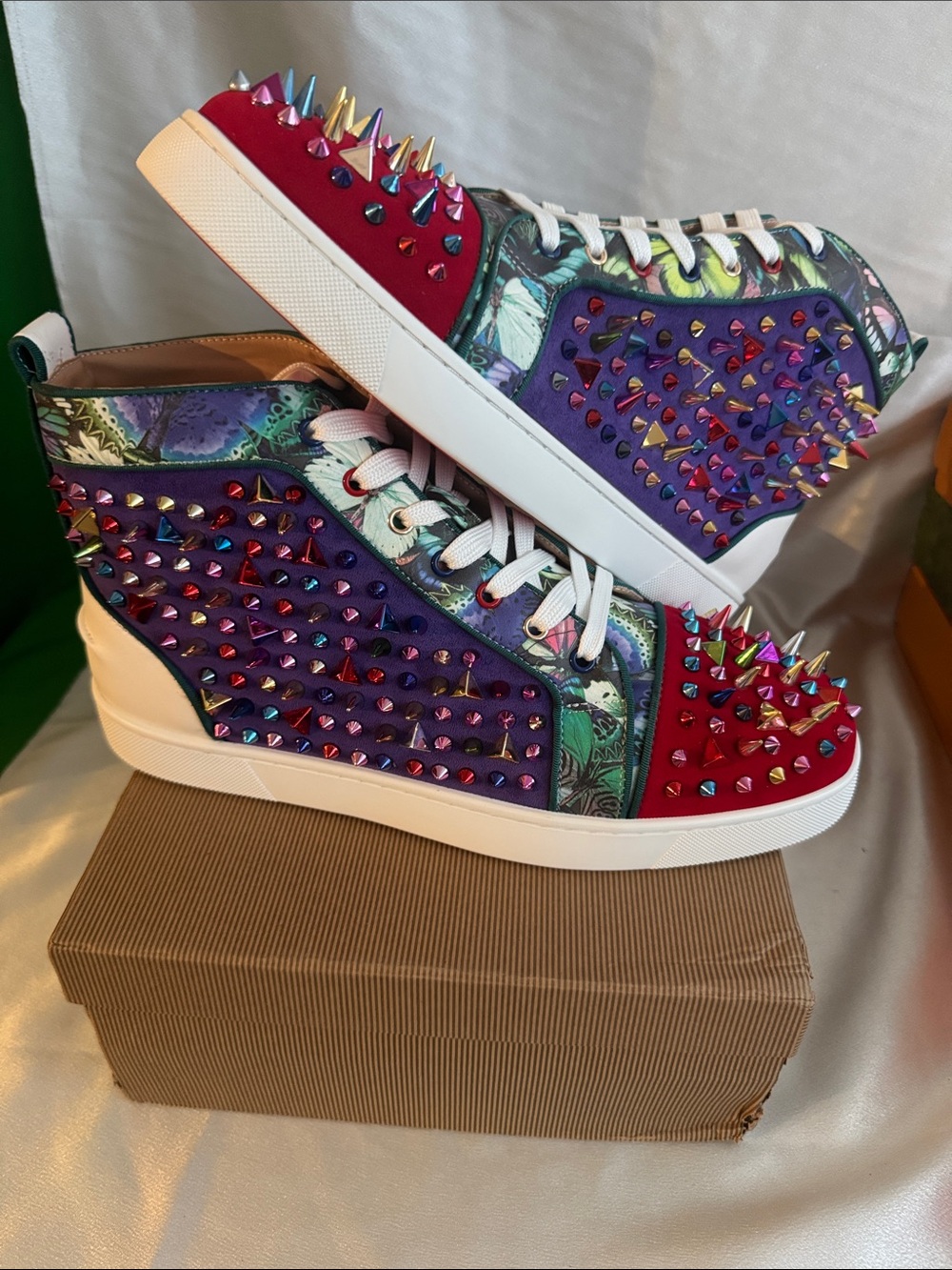 New! Christian Louboutin Louis Pik Pik Orlato high-top sneakers/ “Red Bottoms”